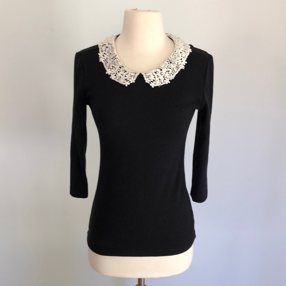 Forever 21 Lace Peter Pan Collar Black Sweater Sm
